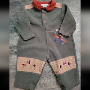 Vintage Honey Pot Baby Boys One Piece Fleece Embroidered Airplanes 3 Months